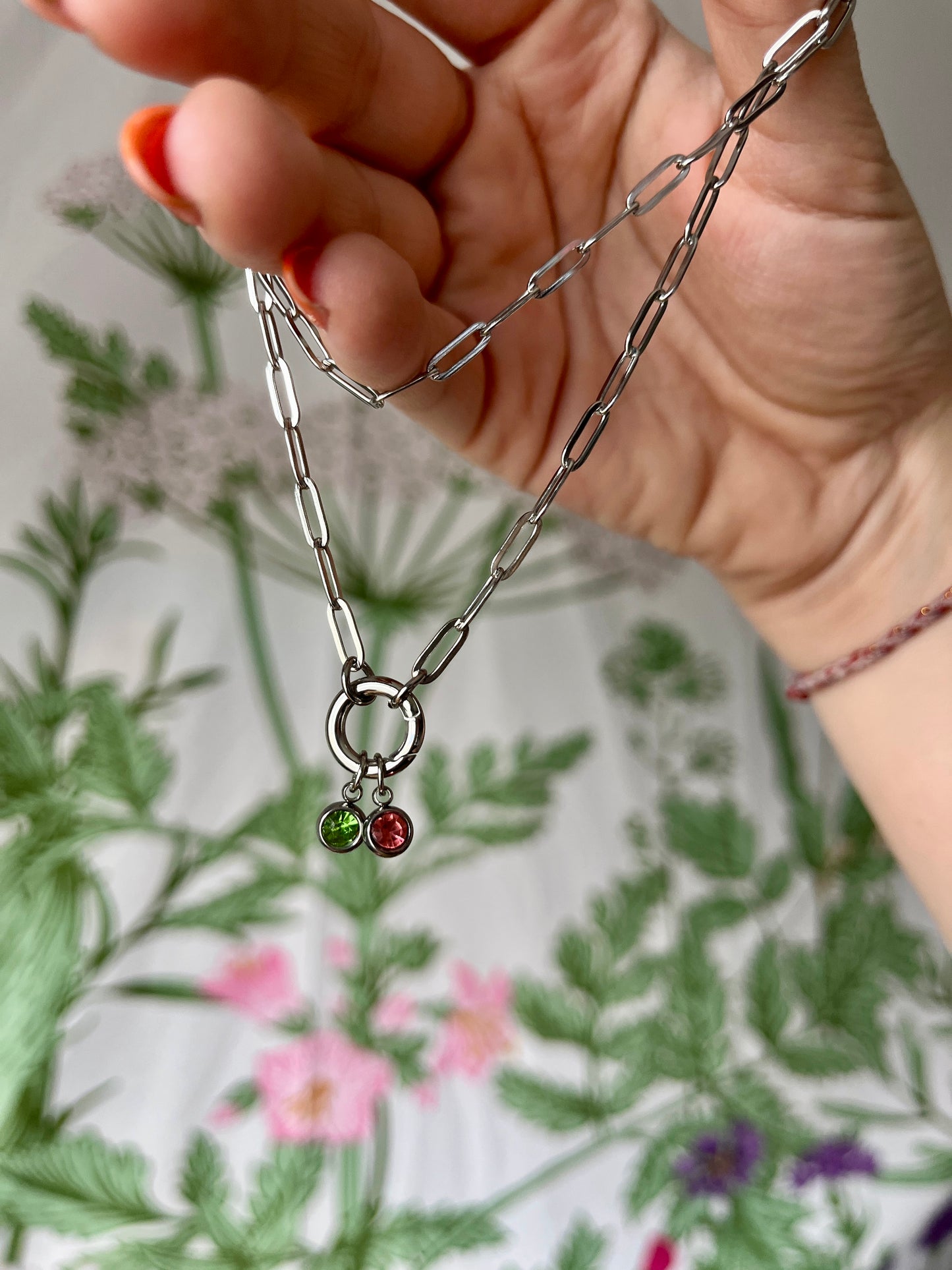 SILVER FRONT CLASP BIRTHSTONE NECKLACE