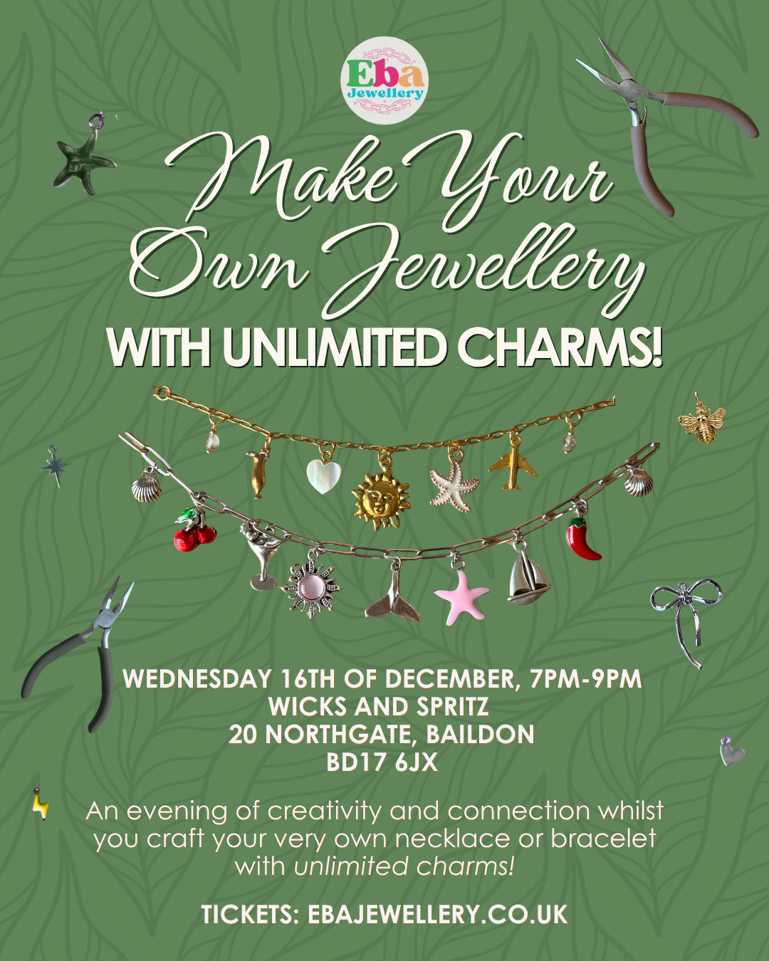Jewellery Making Workshop, 16th December 7pm @ Wicks and Spritz, Baildon