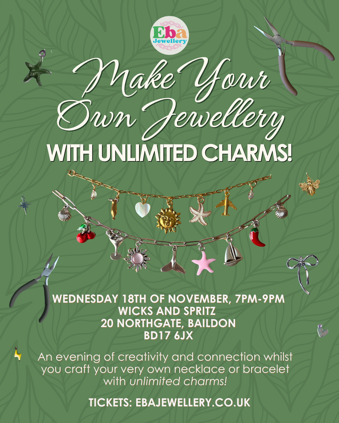 Jewellery Making Workshop, 18th November 7pm @ Wicks and Spritz, Baildon