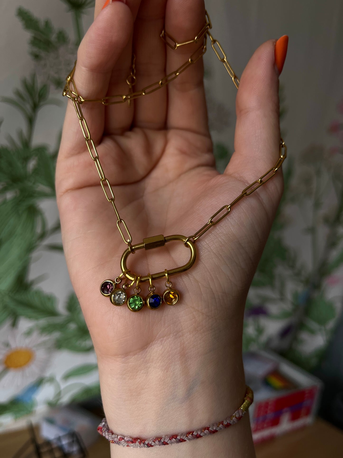 GOLD CARABINER BIRTHSTONE NECKLACE