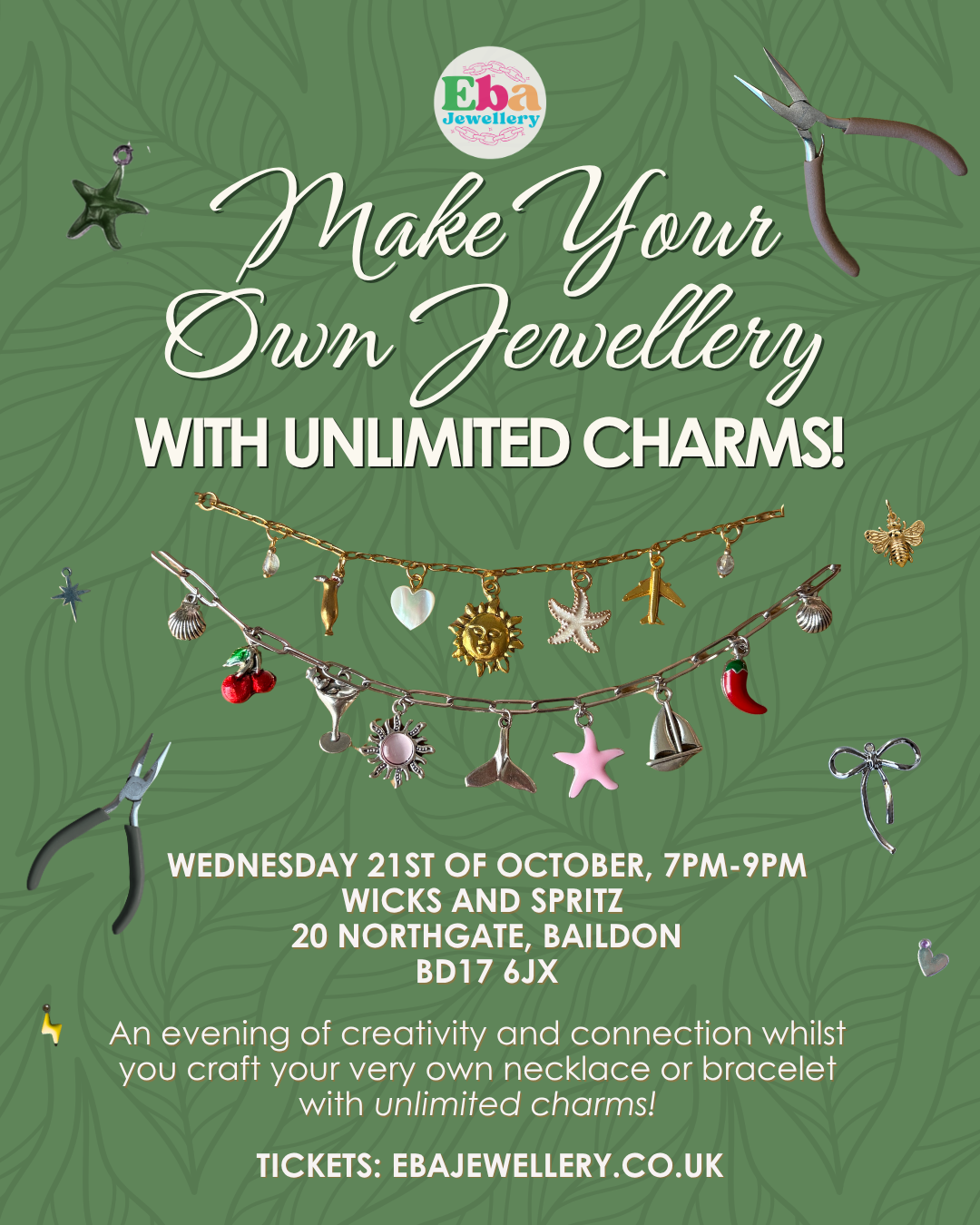 Jewellery Making Workshop, 21st October 7pm @ Wicks and Spritz, Baildon