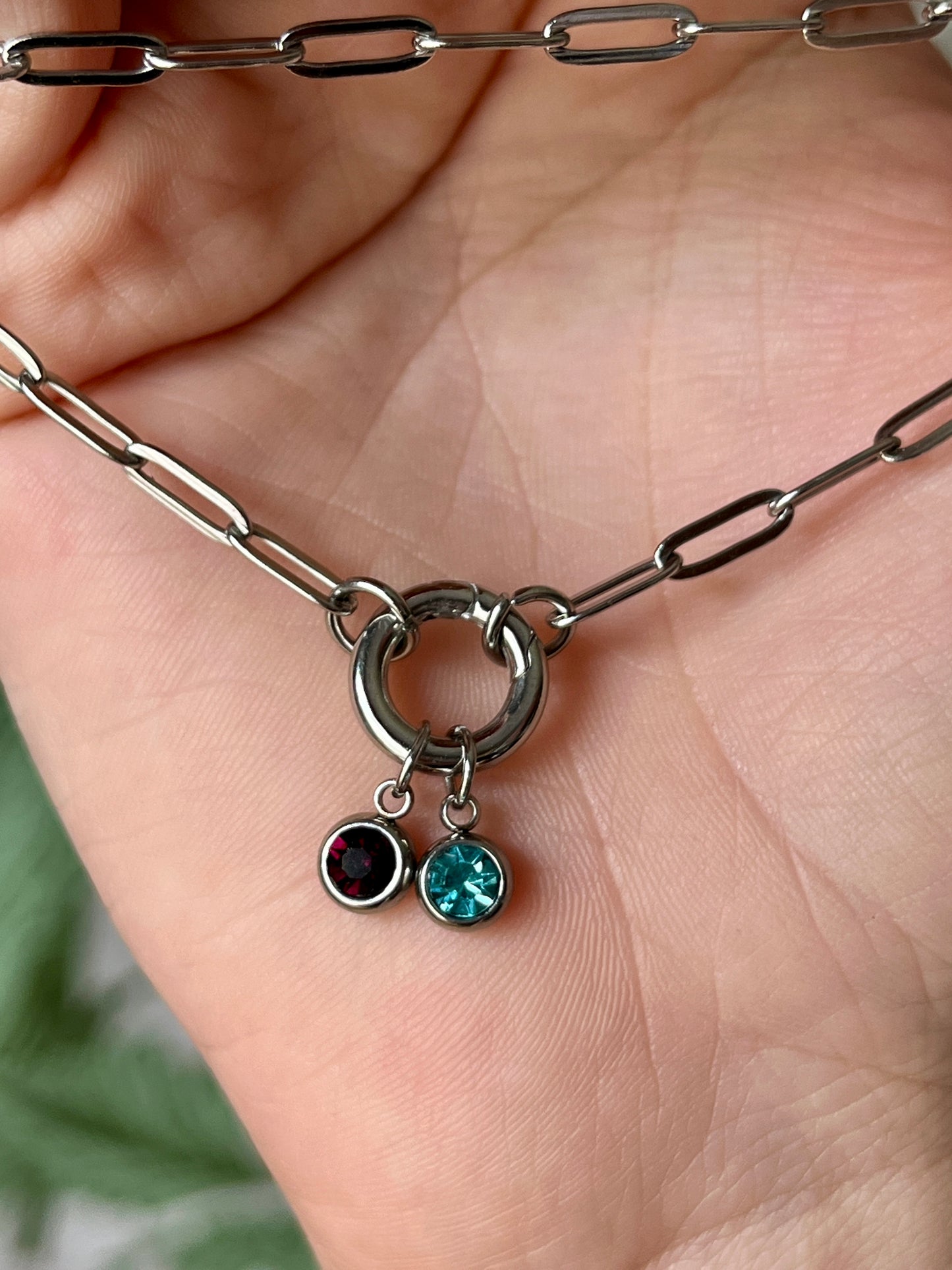 SILVER FRONT CLASP BIRTHSTONE NECKLACE