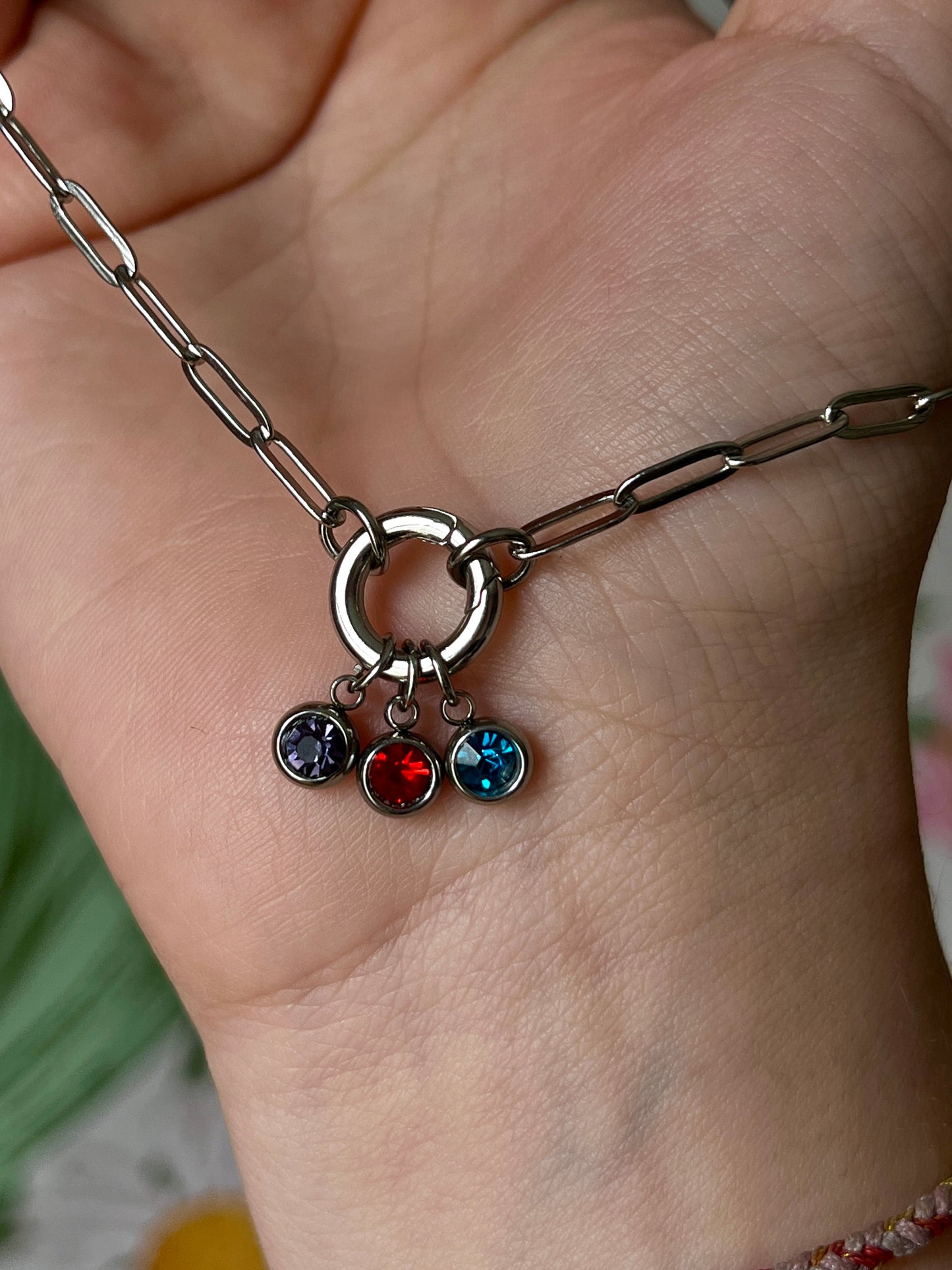 SILVER FRONT CLASP BIRTHSTONE NECKLACE