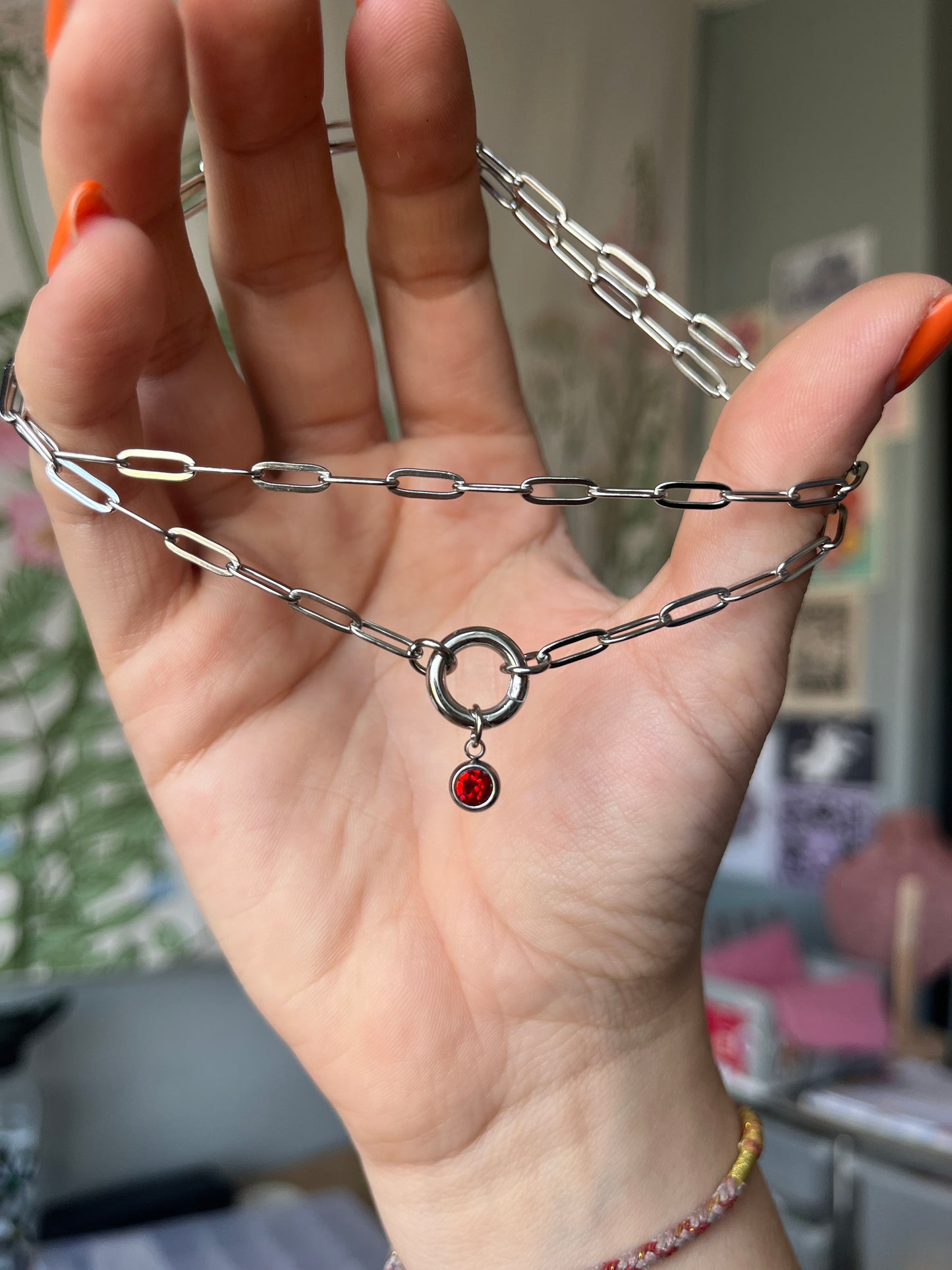 SILVER FRONT CLASP BIRTHSTONE NECKLACE