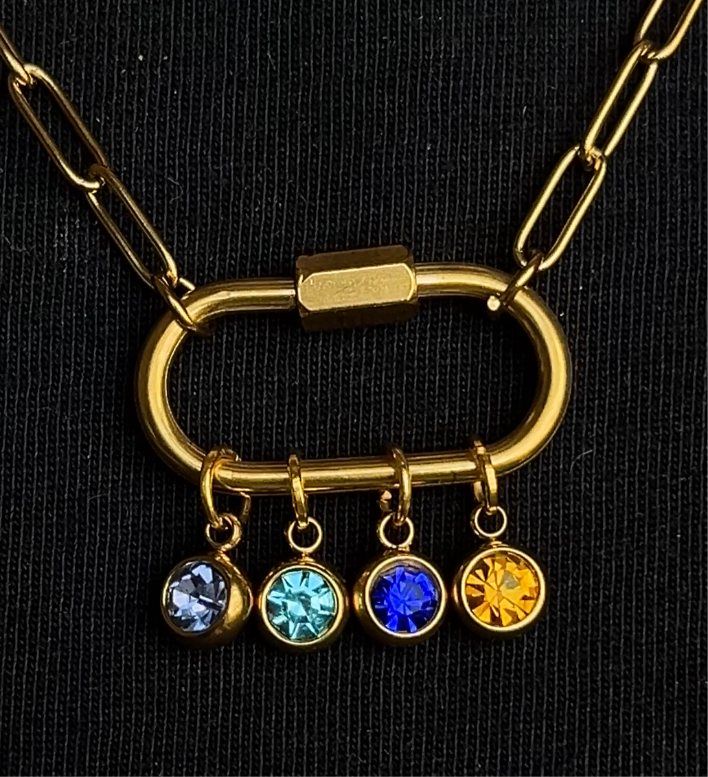 GOLD CARABINER BIRTHSTONE NECKLACE