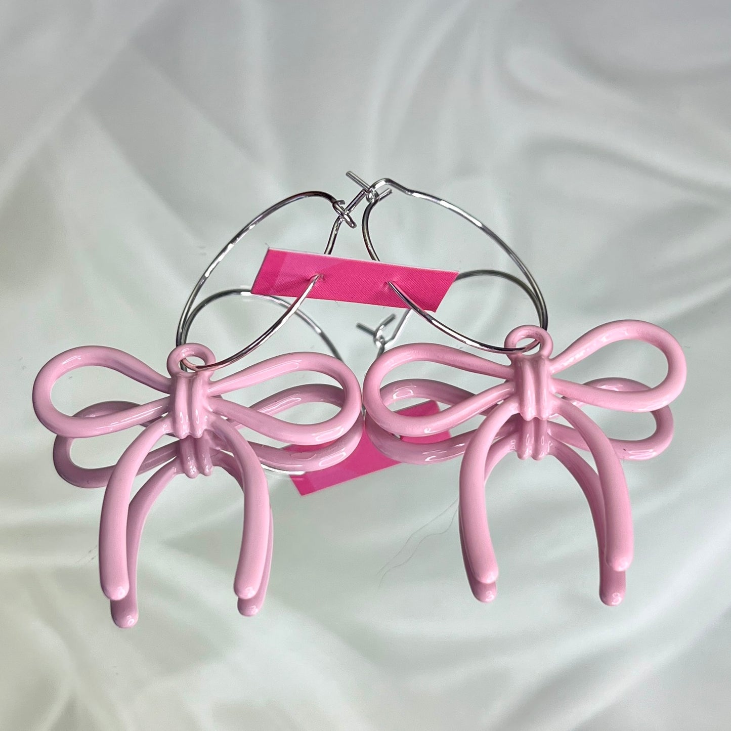 PINK AND GREEN BOW EARRINGS