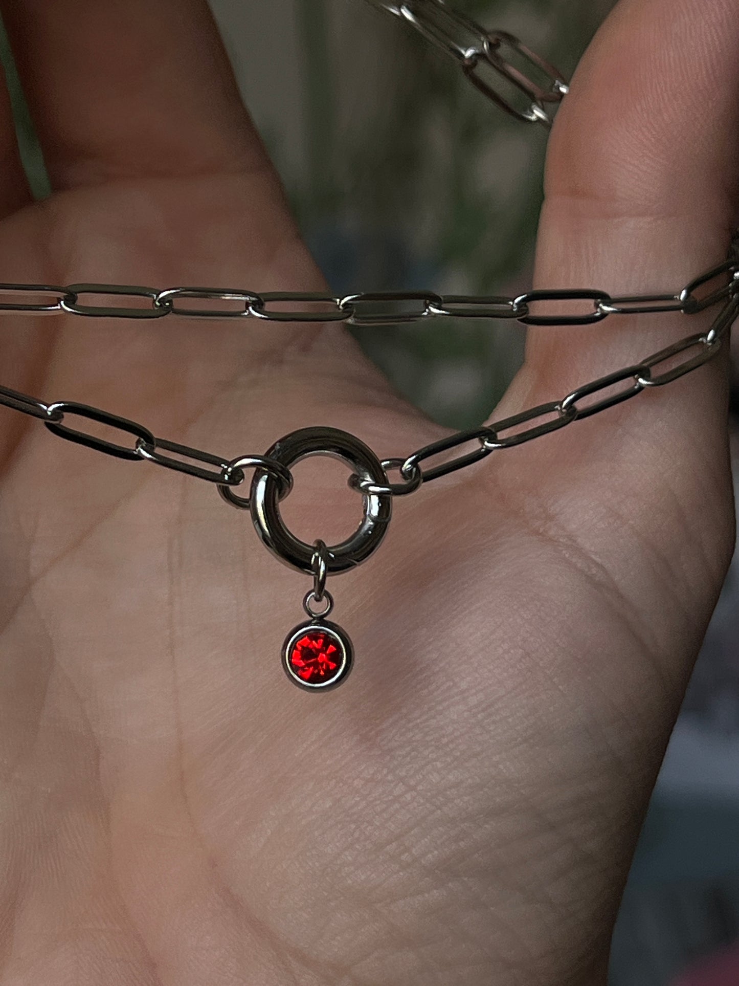 SILVER FRONT CLASP BIRTHSTONE NECKLACE