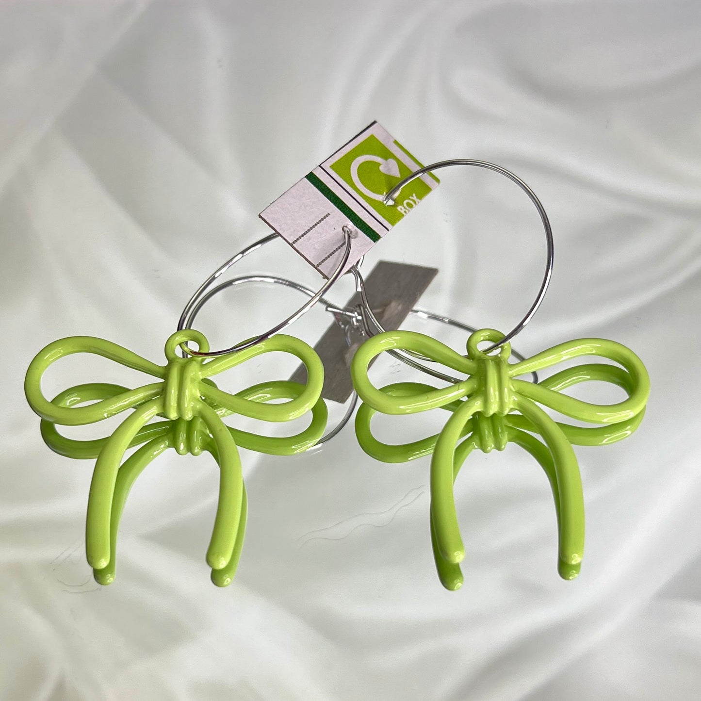 PINK AND GREEN BOW EARRINGS