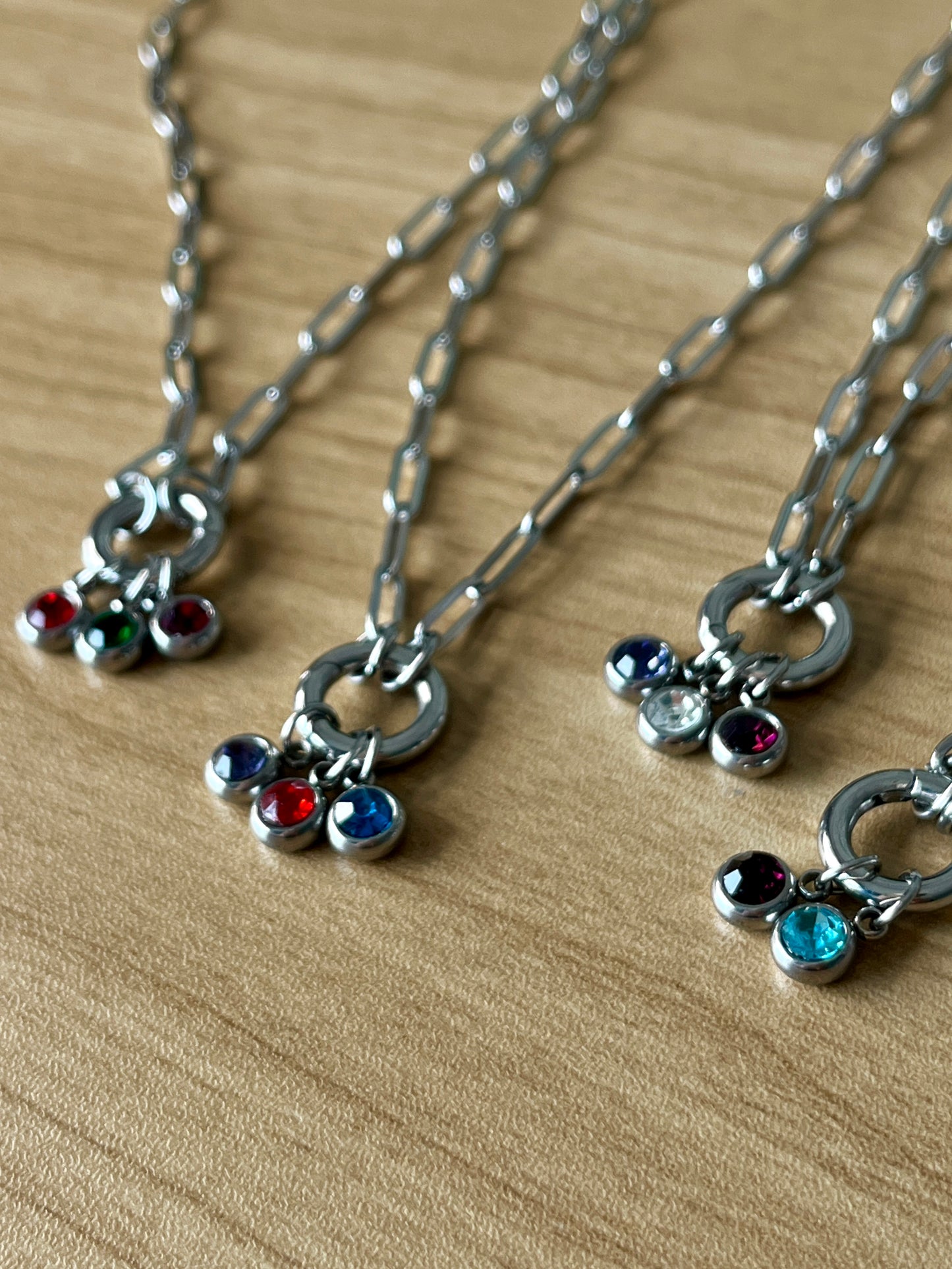 SILVER FRONT CLASP BIRTHSTONE NECKLACE