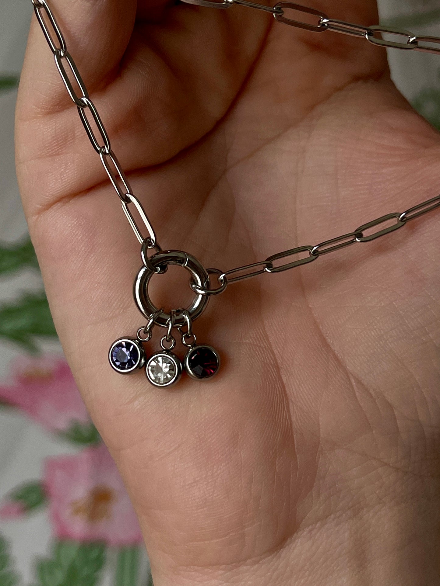 SILVER FRONT CLASP BIRTHSTONE NECKLACE