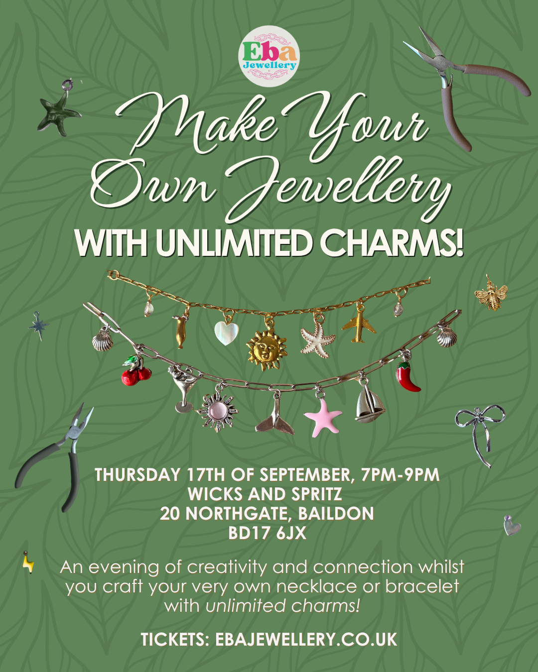 Jewellery Making Workshop - 17th September, 7PM @ Wicks and Spritz, Baildon