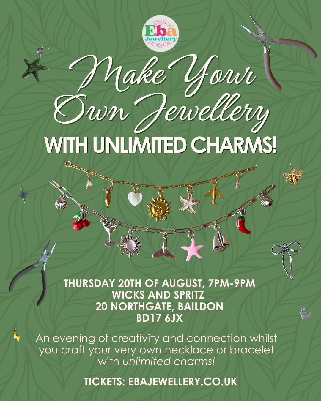 Jewellery Making Workshop - 20th August, 7PM @ Wicks and Spritz, Baildon