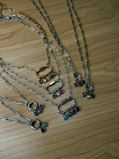 GOLD CARABINER BIRTHSTONE NECKLACE