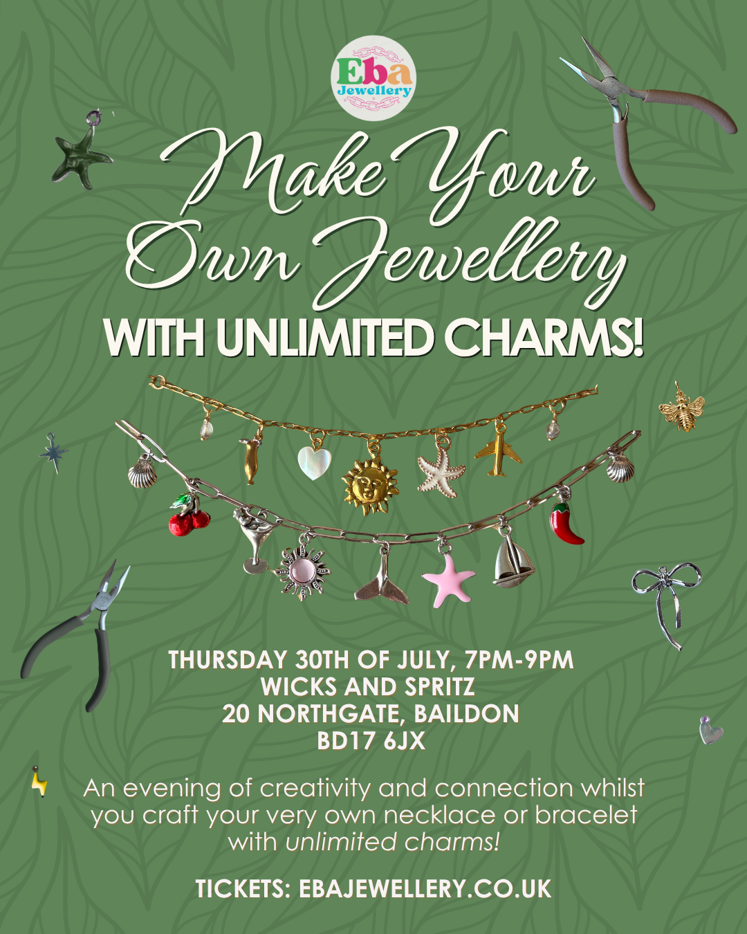 Jewellery Making Workshop - 30th July, 7PM @ Wicks and Spritz, Baildon