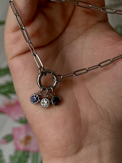 SILVER FRONT CLASP BIRTHSTONE NECKLACE