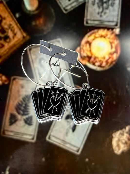 THREE OF SWORDS TAROT CARD EARRINGS
